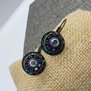 Liz Palacios Swarovski Crystal Blue and Antique Brass Dangle Earrings